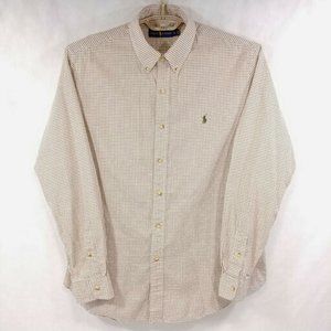 Ralph Lauren Pony Shirt Mens L Soft Beige Brown Plaid L/S Button Down Cotton